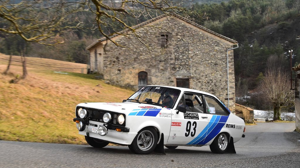 Start nr. 128, Henrik Bjerregaard i sin Ford Escort RS 2000, i RMCH 2017. I 2018 med ny co-driver, i den erfarne Kristian Flensbak Jørgensen.